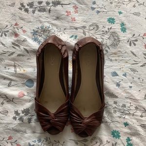 Brown Aldo open toe wedged heels